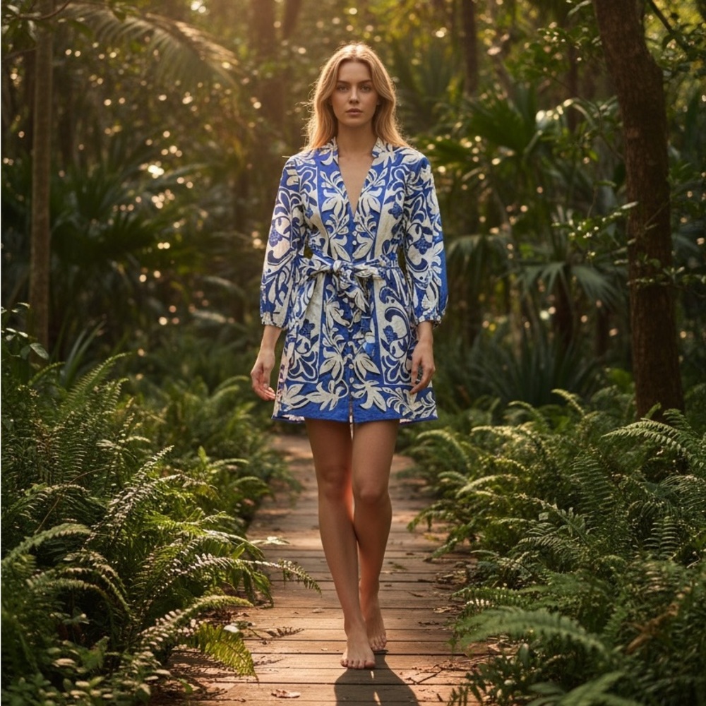 Blue and White Floral Kimono Dress by Zara